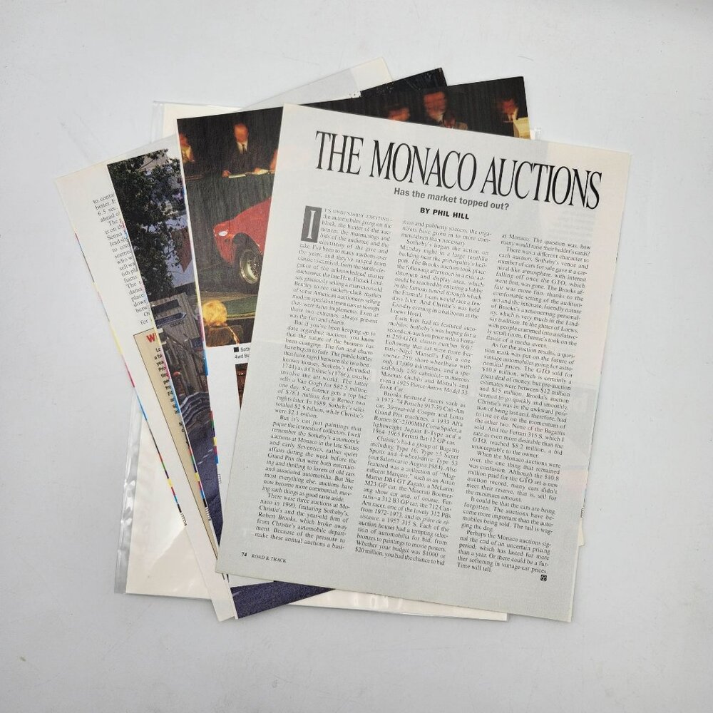 Road & Track Magazine The Monaco Auctions September 1990 Article Phil Hill